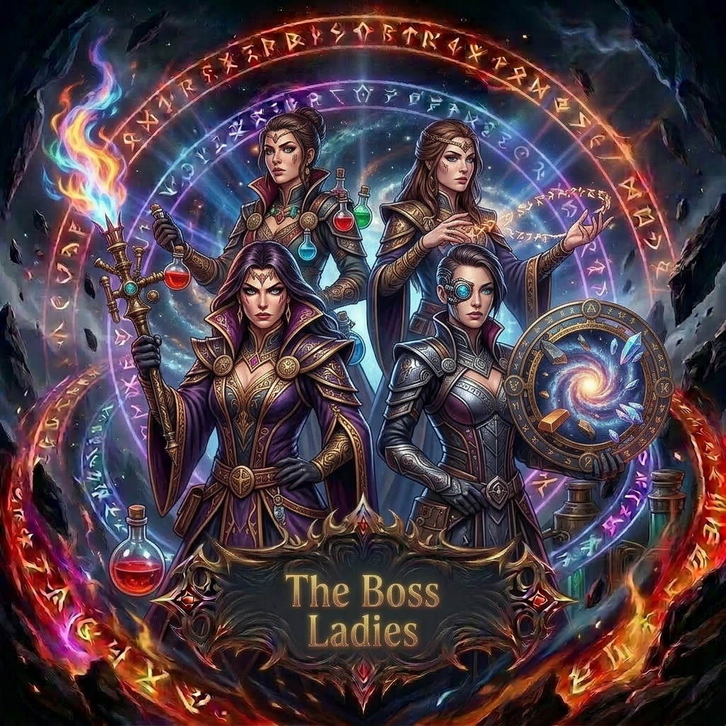 Two elemental beings, one of fire and one of cosmic stars, reaching hands across a magical glowing circle with runes